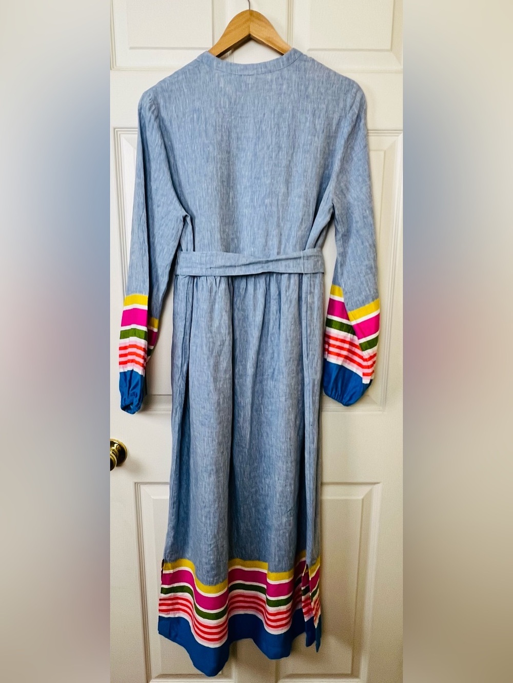 New Boden Light Blue Maxi Dress Linen Cotton Blend - Picture 6 of 9